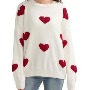 Women's Chunky knit 3D heart sweater size medium in color red & white (074)